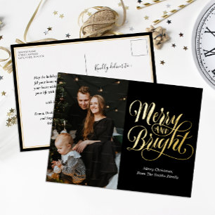 Vrolijk en helder zwart goud kalligrafie foto folie feestdagen briefkaart