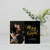 Vrolijk en helder zwart goud kalligrafie foto folie feestdagen briefkaart (Staand Voorkant)