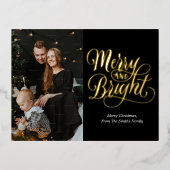 Vrolijk en helder zwart goud kalligrafie foto folie feestdagen briefkaart (Voorkant)