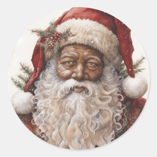 Vrolijk en helder zwart Kerstman: Kerstmagie Ronde Sticker (Voorkant)