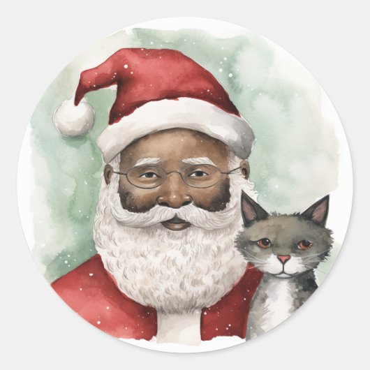 Vrolijk en helder zwart kerstman ronde sticker (Voorkant)