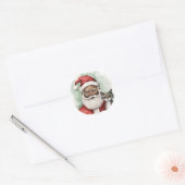 Vrolijk en helder zwart kerstman ronde sticker (Envelop)