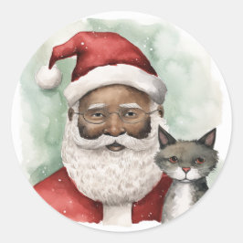 Vrolijk en helder zwart kerstman ronde sticker