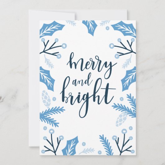 Vrolijk en Helderblauw Holly Kerstmis Feestdagenkaart (Voorkant)