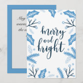 Vrolijk en Helderblauw Holly Kerstmis Feestdagenkaart (Voorkant / Achterkant)