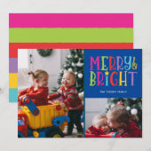 Vrolijk en helderkleurig Stripes 2-fotokerstfeest Feestdagenkaart (Voorkant / Achterkant)