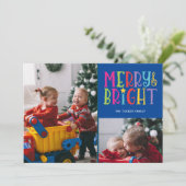 Vrolijk en helderkleurig Stripes 2-fotokerstfeest Feestdagenkaart (Staand voorkant)