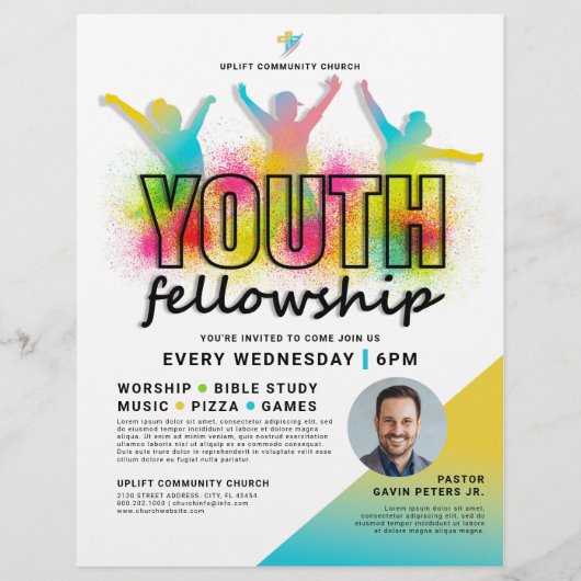 Vrolijk en kleurrijk Youth Fellowship Kerk Event Flyer (Voorkant)