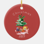 Vrolijk en licht moderne Waterverf kerstboom Keramisch Ornament (Achterkant)