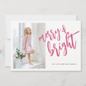 Vrolijk en licht roze kerstfoto feestdagenkaart (Voorkant)