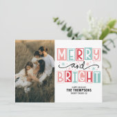 Vrolijk en licht trendy  retro familie foto feestdagenkaart (Staand voorkant)