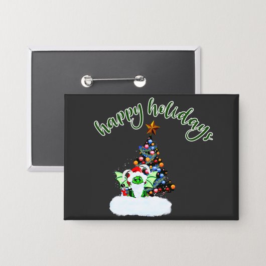 Vrolijk en magisch kerstfeest met een draak twist button (Voorkant / Achterkant)