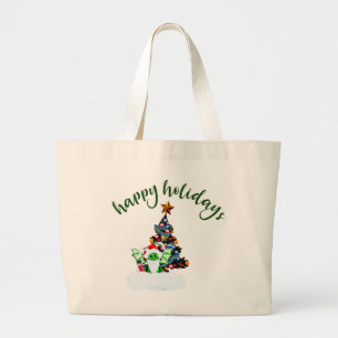 Vrolijk en magisch kerstfeest met een draak twist grote tote bag