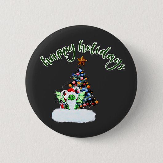 Vrolijk en magisch kerstfeest met een draak twist ronde button 5,7 cm (Voorkant)