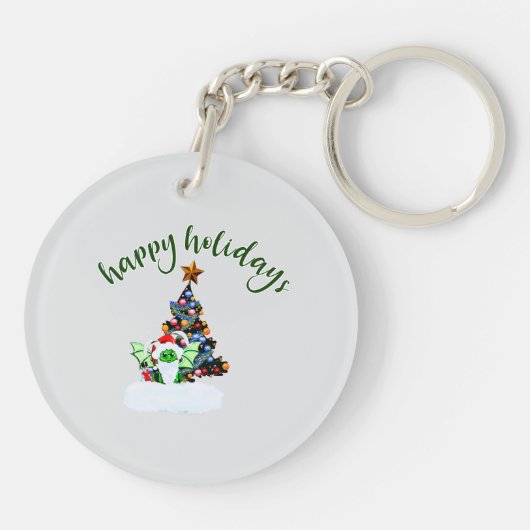 Vrolijk en magisch kerstfeest met een draak twist sleutelhanger (Achterkant)