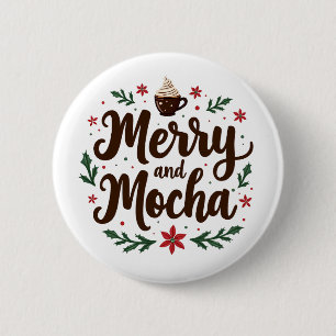 Vrolijk en Mocha Drink Kerstkoffie Xmas Ronde Button 5,7 Cm