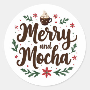 Vrolijk en Mocha Drink Kerstkoffie Xmas Ronde Sticker
