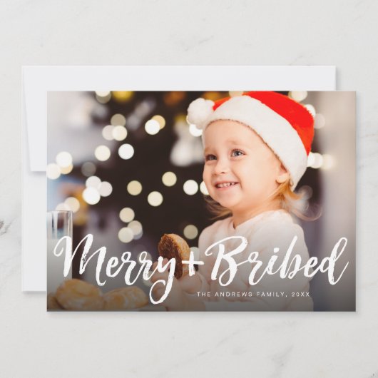 Vrolijk en omgekocht grappige Kerstmis foto rood Feestdagenkaart (Voorkant)