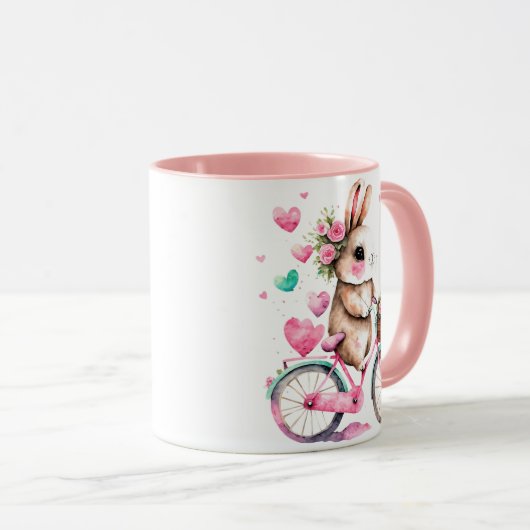 Vrolijk en romantisch konijntje op de fiets mok (Voorkant rechts)