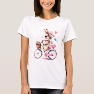Vrolijk en romantisch konijntje op de fiets t-shirt