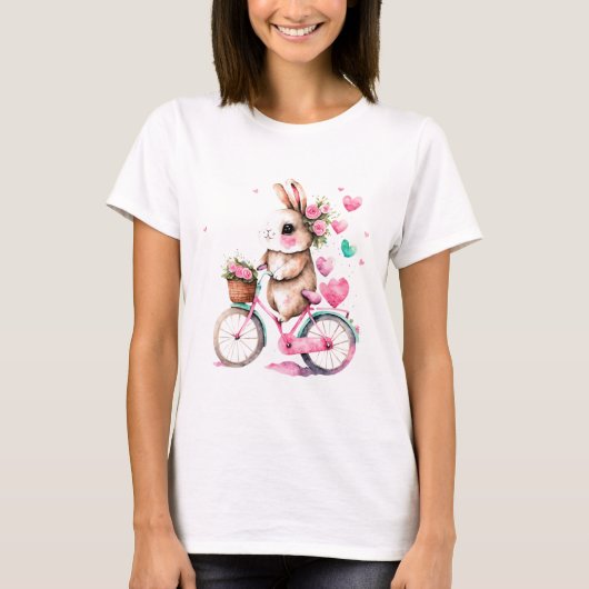 Vrolijk en romantisch konijntje op de fiets t-shirt (Voorkant)