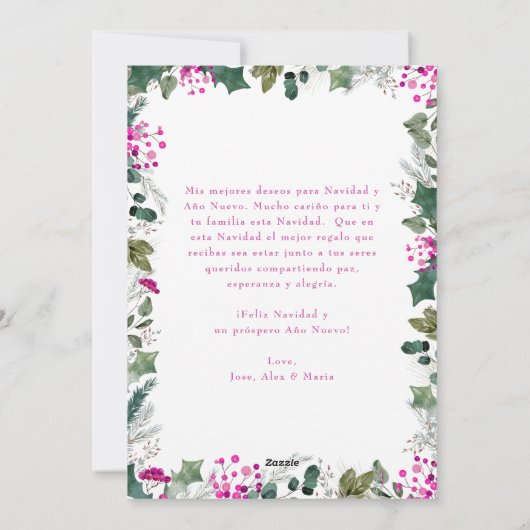 Vrolijk en roze foto Feliz Navidad Kaart (Achterkant)