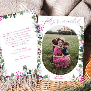 Vrolijk en roze foto Feliz Navidad Kaart