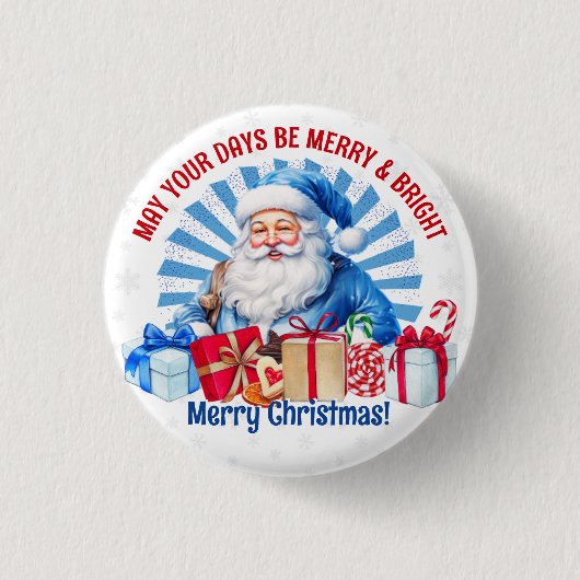 Vrolijk en stralend kerstfeest  kerstman ronde button 3,2 cm (Voorkant)