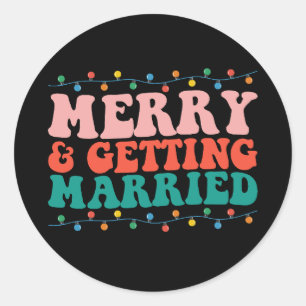 Vrolijk en trouwen paar kerst groovy ronde sticker