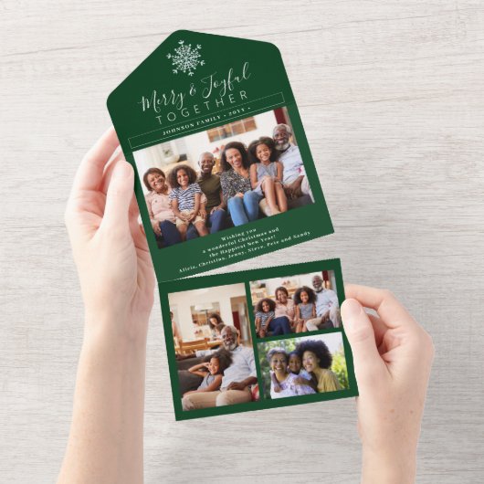 Vrolijk en vreugdevol samen 4 foto rustieke kerst all in one uitnodiging (Afscheurbaar)