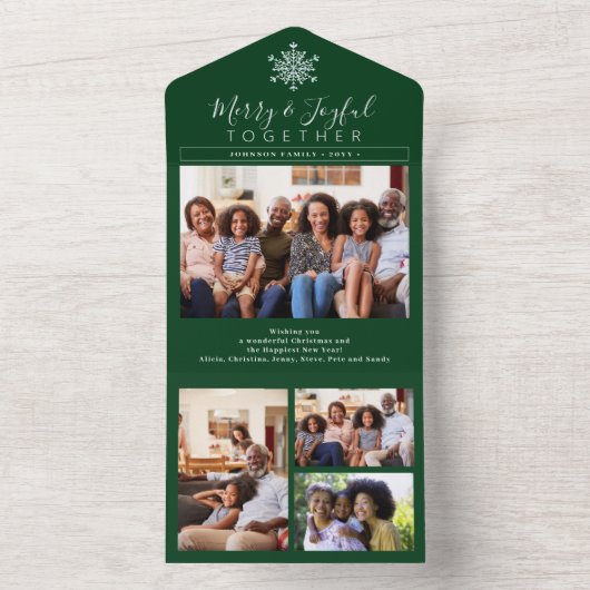 Vrolijk en vreugdevol samen 4 foto rustieke kerst all in one uitnodiging (Binnen)