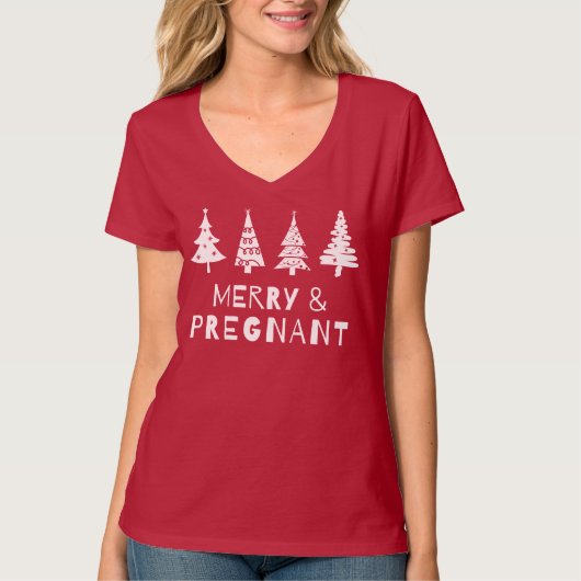 Vrolijk en zwanger met Kerstmis T-shirt (Voorkant)