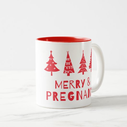 Vrolijk en zwanger met Kerstmis Tweekleurige Koffiemok (Voorkant rechts)