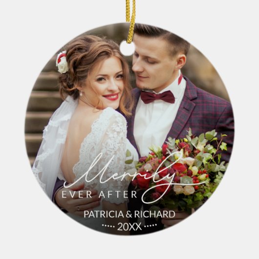 Vrolijk Ever na Pas getrouwd Kerstmis Keramisch Ornament (Voorkant)