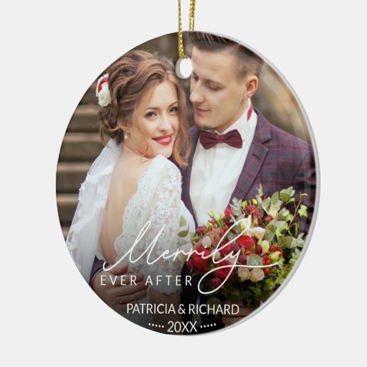 Vrolijk Ever na Pas getrouwd Kerstmis Keramisch Ornament (Links)