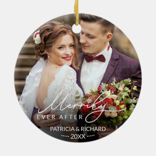 Vrolijk Ever na Pas getrouwd Kerstmis Keramisch Ornament (Achterkant)