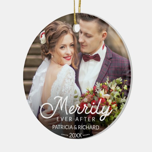 Vrolijk Ever na Pas getrouwd Kerstmis Keramisch Ornament (Links)