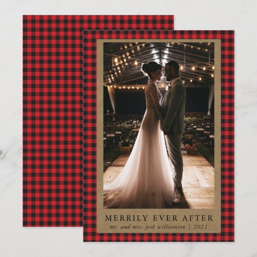 Vrolijk Ever Na Rustiek Rood  Buffalo Geruit Foto Feestdagenkaart (Voorkant / Achterkant)