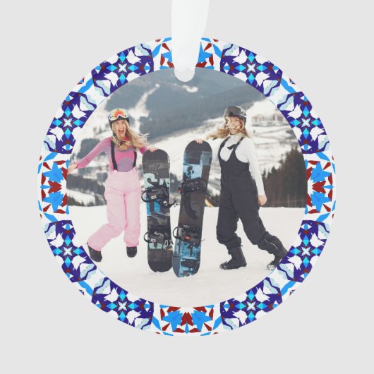 Vrolijk Feestelijk Blauw Kerst Foto Afbeelding Lij Ornament (voorkant)