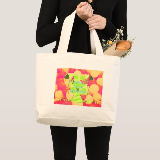 Vrolijk feestontwerp: vandaag is mijn verjaardag grote tote bag (Voorkant (product))