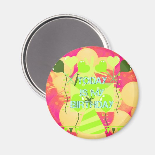 Vrolijk feestontwerp: vandaag is mijn verjaardag magneet (Voorkant / Achterkant)