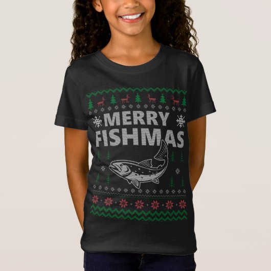 Vrolijk Fishmas Lelijke Kerstmis Pyjama Kostuum Fi T-shirt (Voorkant)
