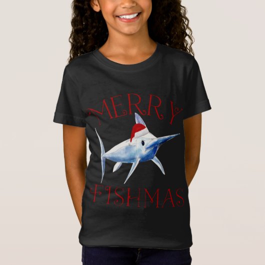 Vrolijk Fishmas Marlin Santa Hat Kerstmis T-shirt (Voorkant)