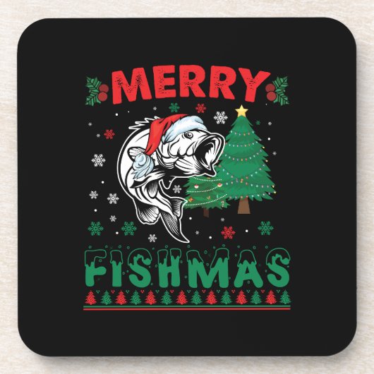 Vrolijk Fishmas Vis Vist Papa Visser Kerstmis Bier Onderzetter (Voorkant)