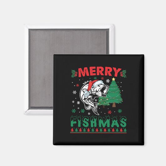 Vrolijk Fishmas Vis Vist Papa Visser Kerstmis Magneet (Voorkant / Achterkant)