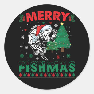 Vrolijk Fishmas Vis Vist Papa Visser Kerstmis Ronde Sticker