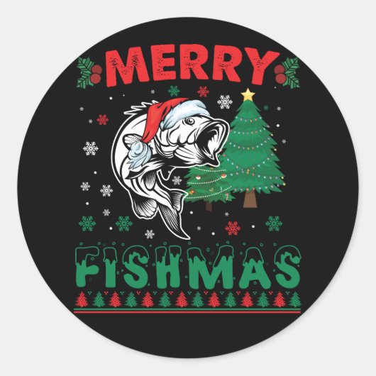 Vrolijk Fishmas Vis Vist Papa Visser Kerstmis Ronde Sticker (Voorkant)