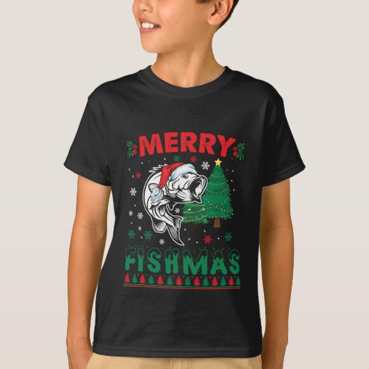Vrolijk Fishmas Vis Vist Papa Visser Kerstmis T-shirt (Voorkant)