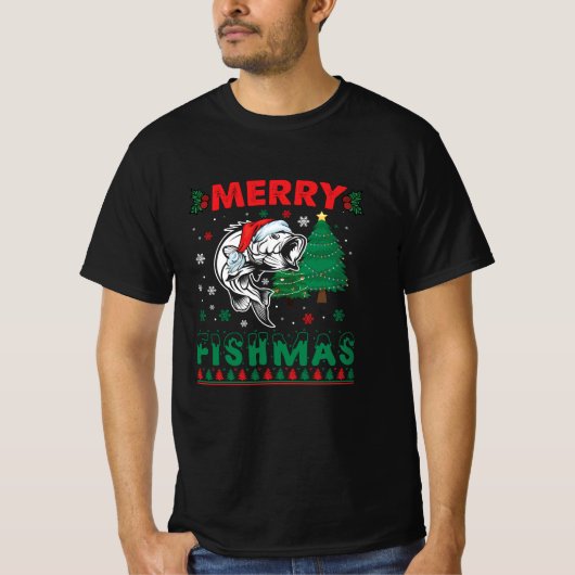 Vrolijk Fishmas Vis Vist Papa Visser Kerstmis T-shirt (Voorkant)