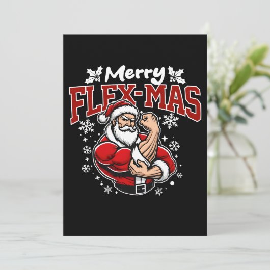 Vrolijk Flex-mas! Super Santa is er! Kaart (Staand voorkant)